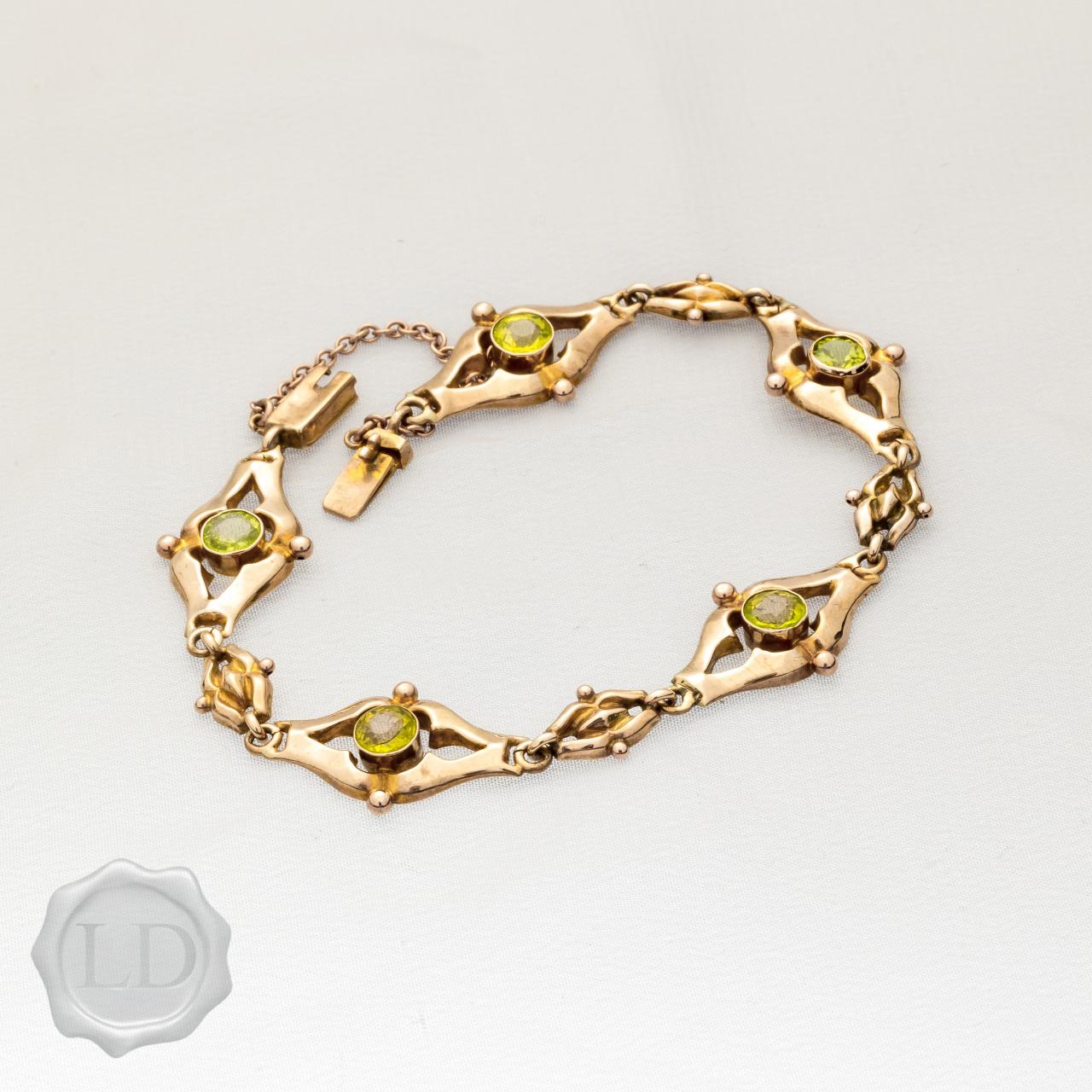 Antique Gold & Peridot Ornate Gate-link Bracelet