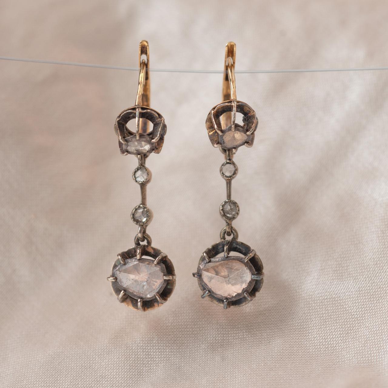 Georgian French Diamond Drop Earrings