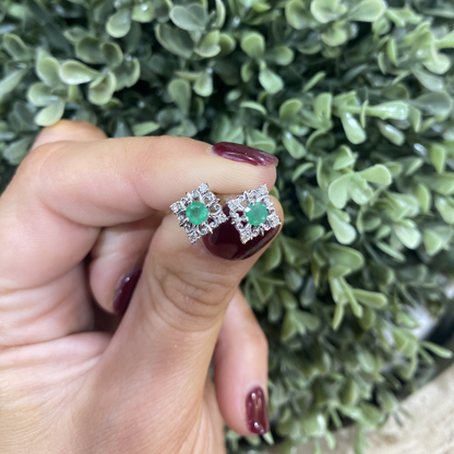 White gold snowflake emerald earrings