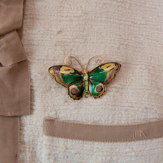 Vintage Emerald Green, Gold and Lavender Vermeil Butterfly Brooch Vintage Emerald Green, Gold and Lavender Vermeil Butterfly Brooch