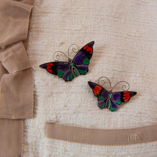 Vintage 55mm multi-colour guilloche butterfly brooch Vintage 55mm multi-colour guilloche butterfly brooch