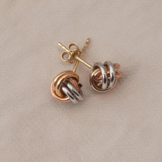 Italian tri-tone gold knot stud earrinngs Italian tri-tone gold knot stud earrinngs