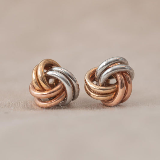 Italian tri-tone gold knot stud earrinngs Italian tri-tone gold knot stud earrinngs