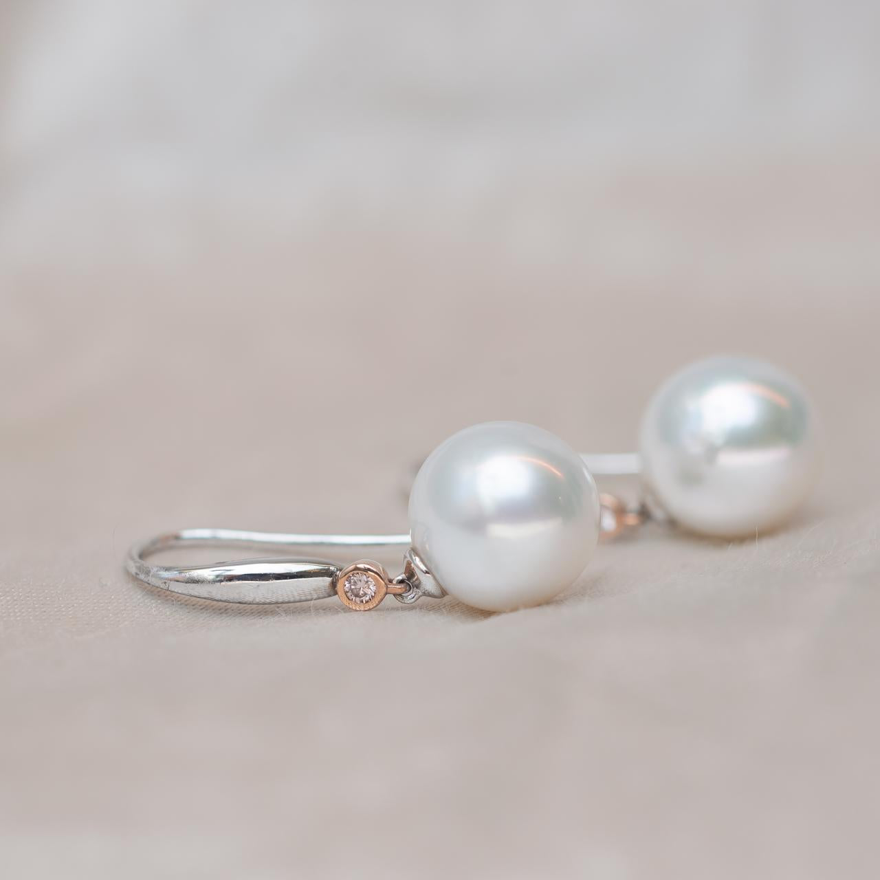 Pink Diamond & South Sea Pearl Earrings