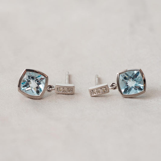 Pale Blue Topaz suspended diamond drop earrings Pale Blue Topaz suspended diamond drop earrings