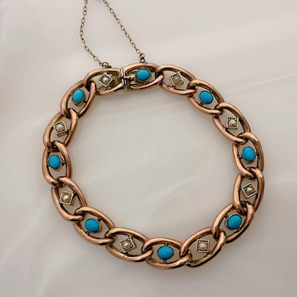 Antique Pearl Turquoise Gold Bracelet