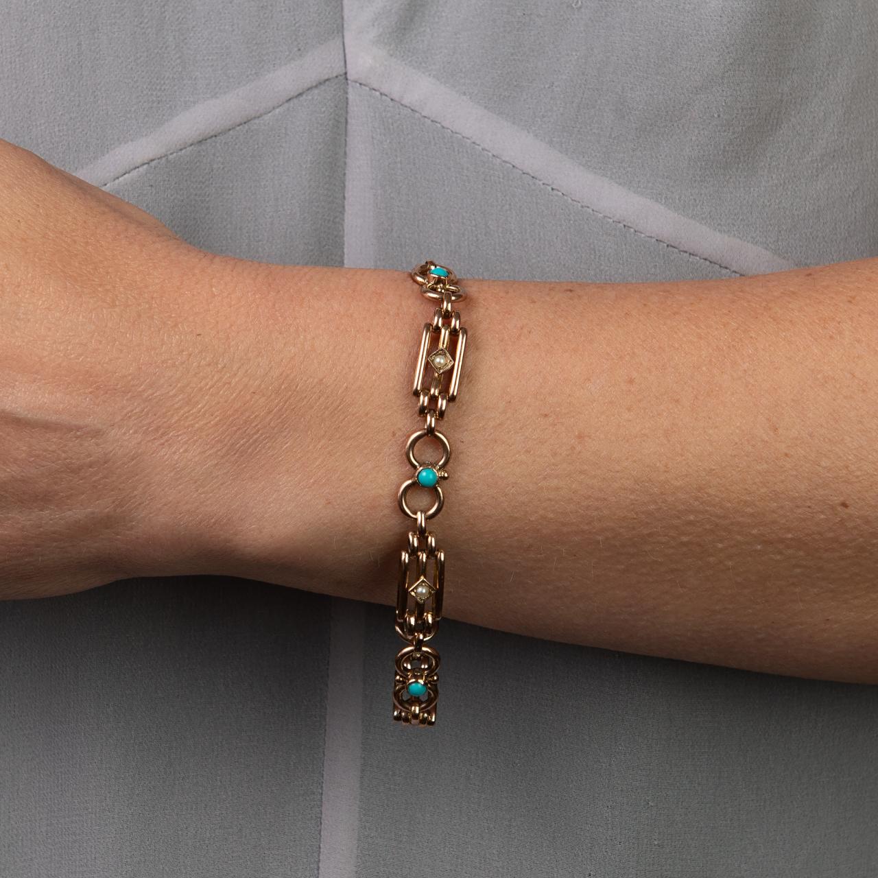 Infinity turquoise & pearl gatelink bracelet
