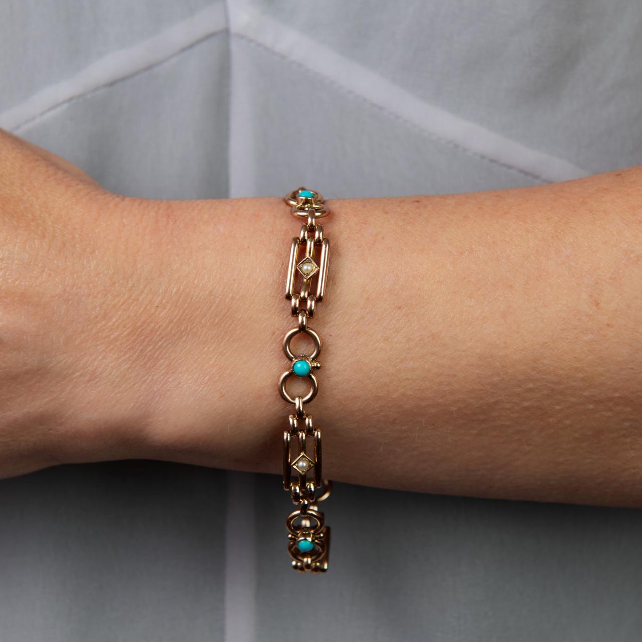 Infinity turquoise & pearl gatelink bracelet