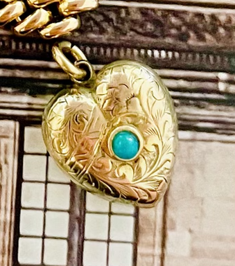 Antique Victorian Natural Turquoise Puff Heart Charm Pendant