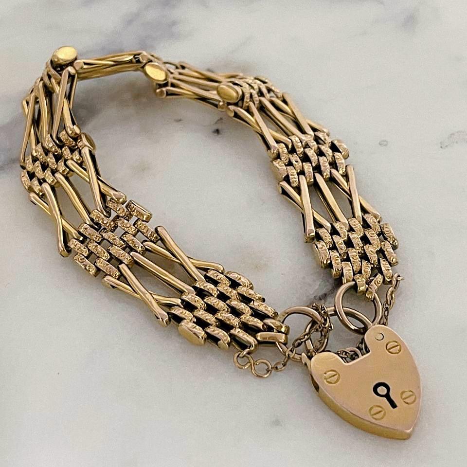 Antique gate link padlock bracelet