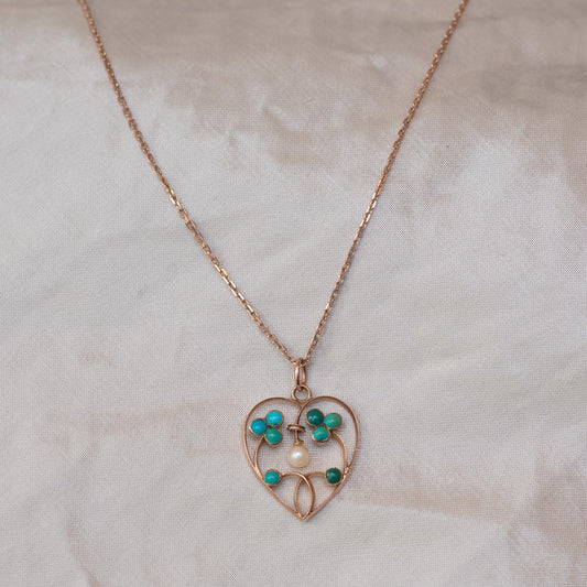 Turquoise & Pearl antique heart pendant Turquoise & Pearl antique heart pendant