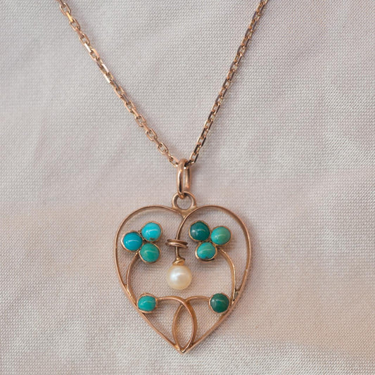 Turquoise & Pearl antique heart pendant Turquoise & Pearl antique heart pendant