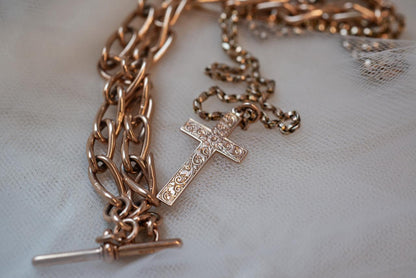 Engraved antique cross & chain