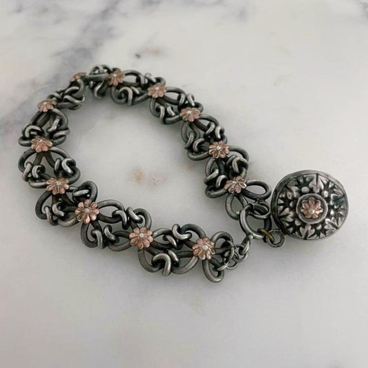 French Antique Silver Rose Gold Bracelet French Antique Silver Rose Gold Bracelet