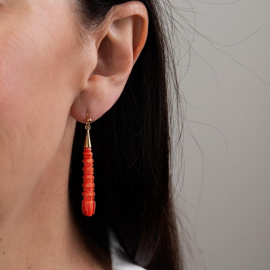 Antique carved coral drop earrings Antique carved coral drop earrings