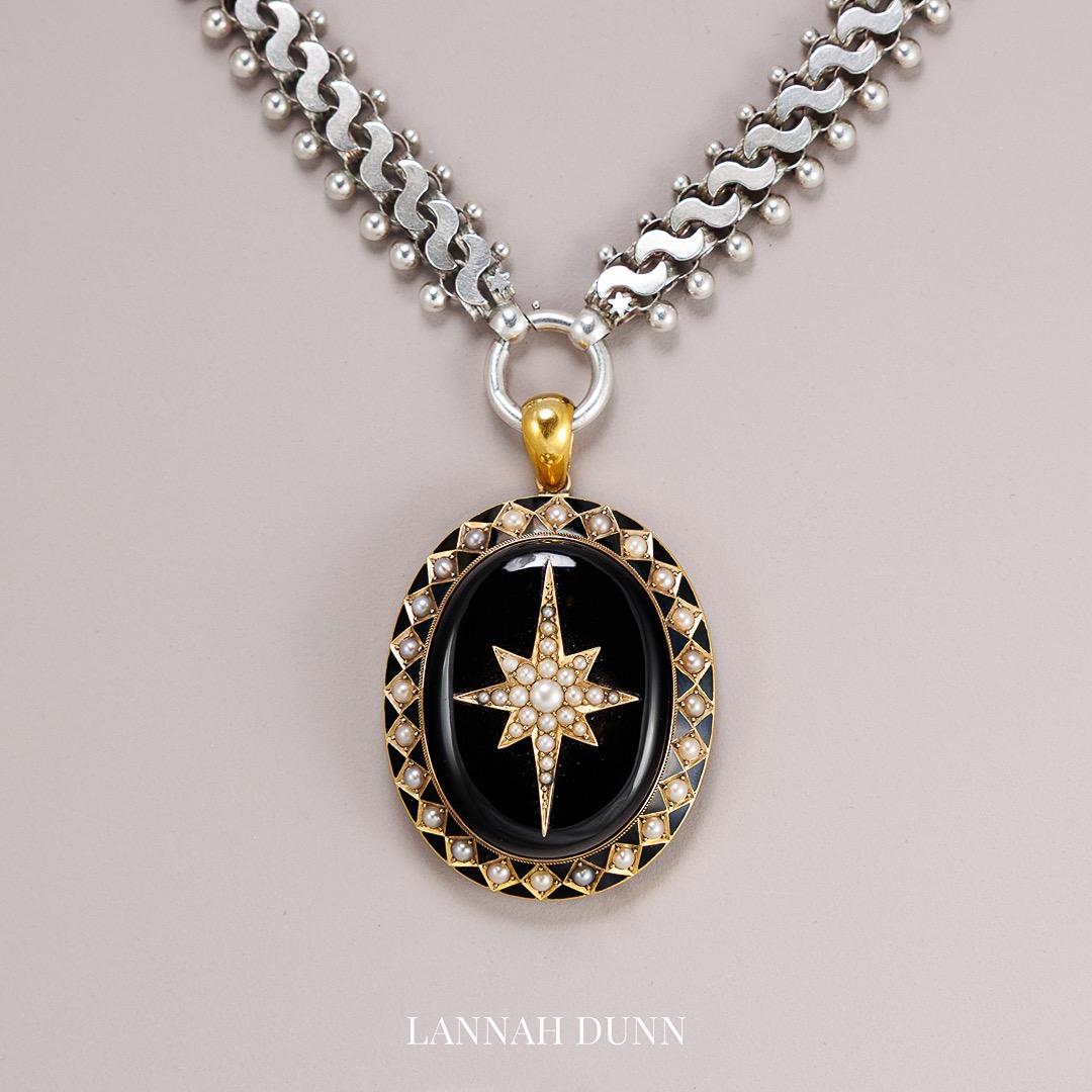Antique onyx pearl and enamel Victorian locket
