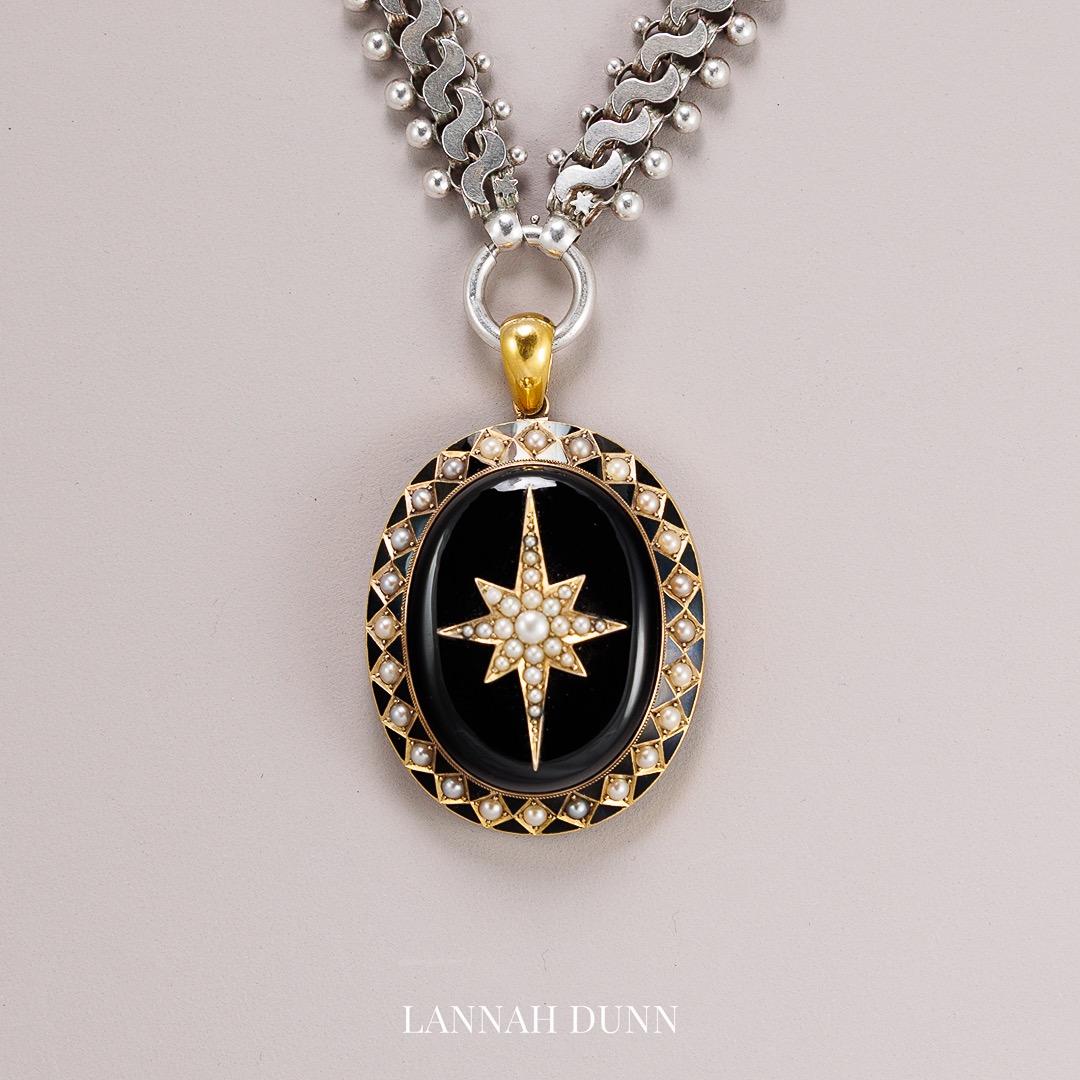 Antique onyx pearl and enamel Victorian locket