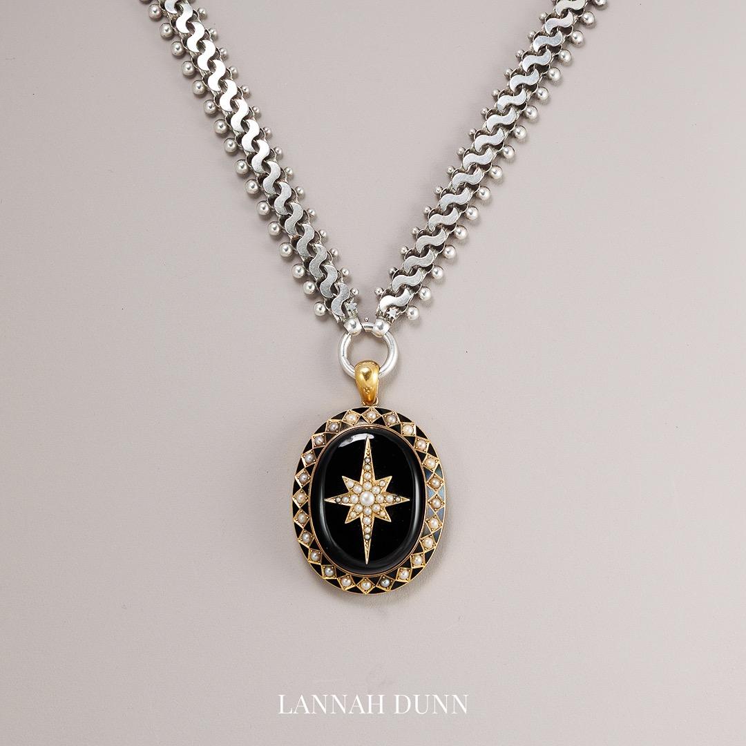 Antique onyx pearl and enamel Victorian locket