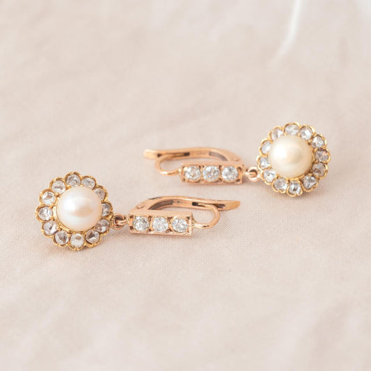 pearl & diamond French drop earrings pearl & diamond French drop earrings