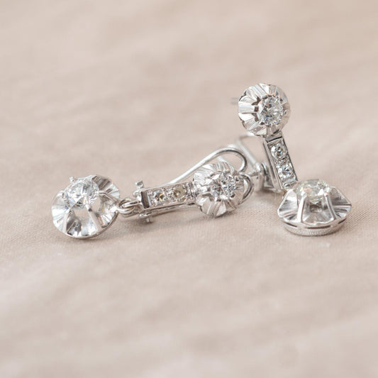 18ct antique diamond drop earrings 18ct antique diamond drop earrings