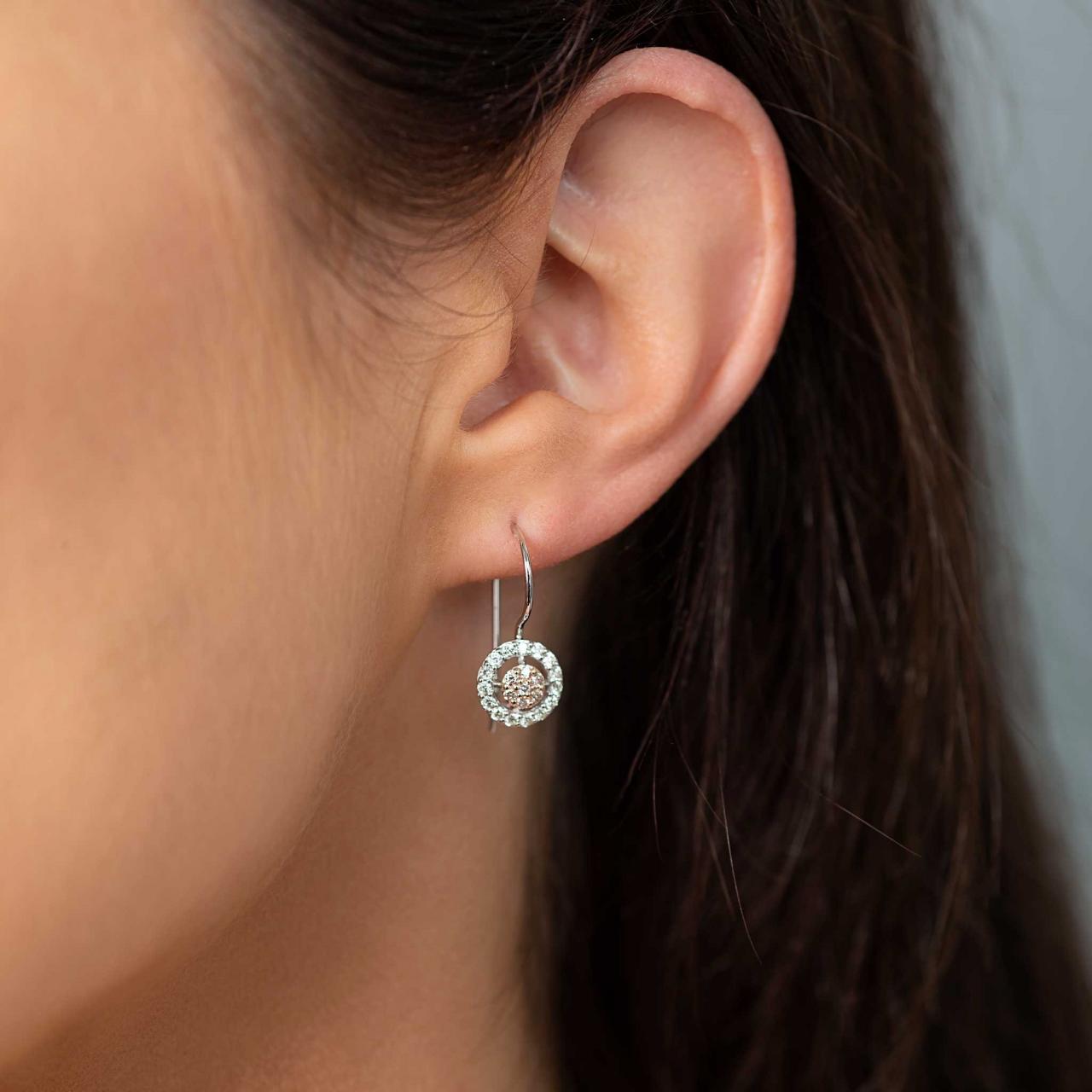 Australian Pink Diamond, Rare White Diamond Cluster Earrings