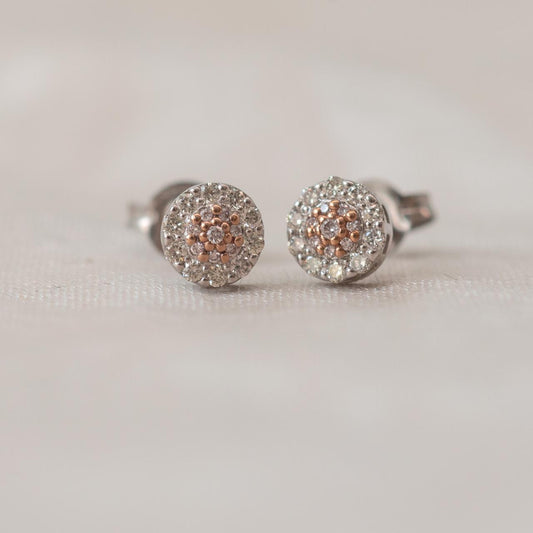 Pink and white diamond cluster stud earrings Pink and white diamond cluster stud earrings