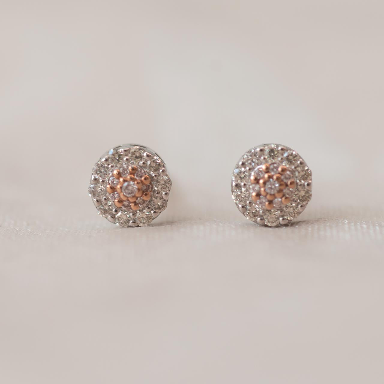 Pink and white diamond cluster stud earrings