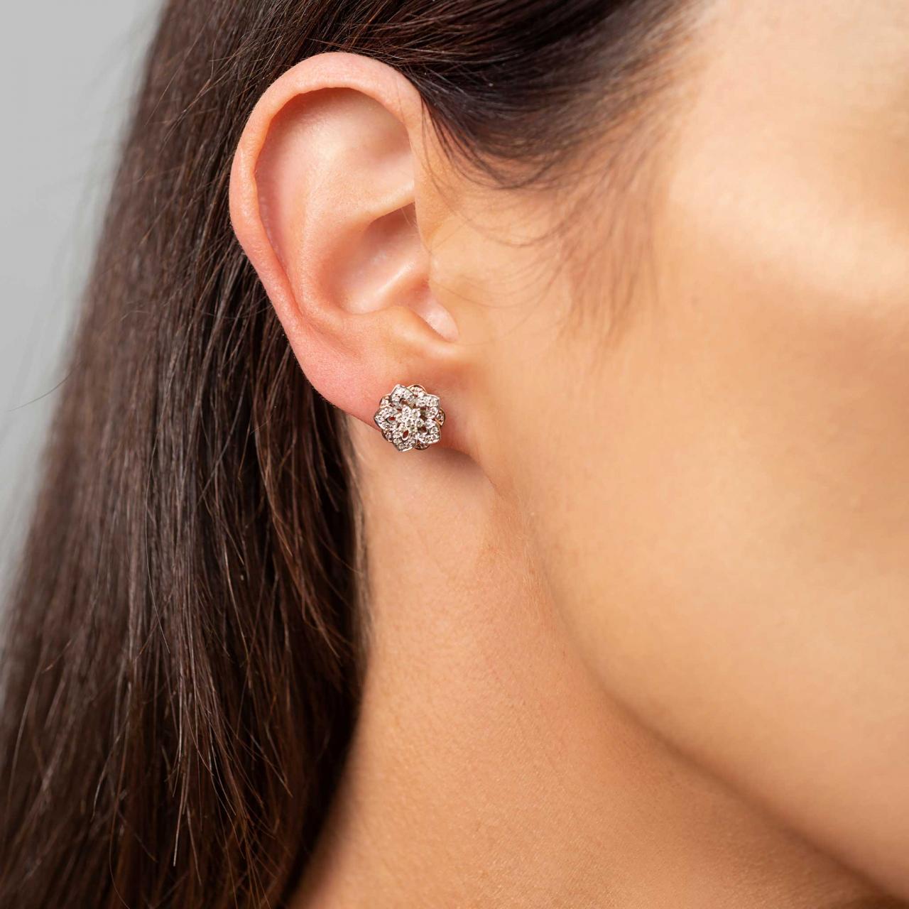 Pink diamond white diamond rose gold stud earrings