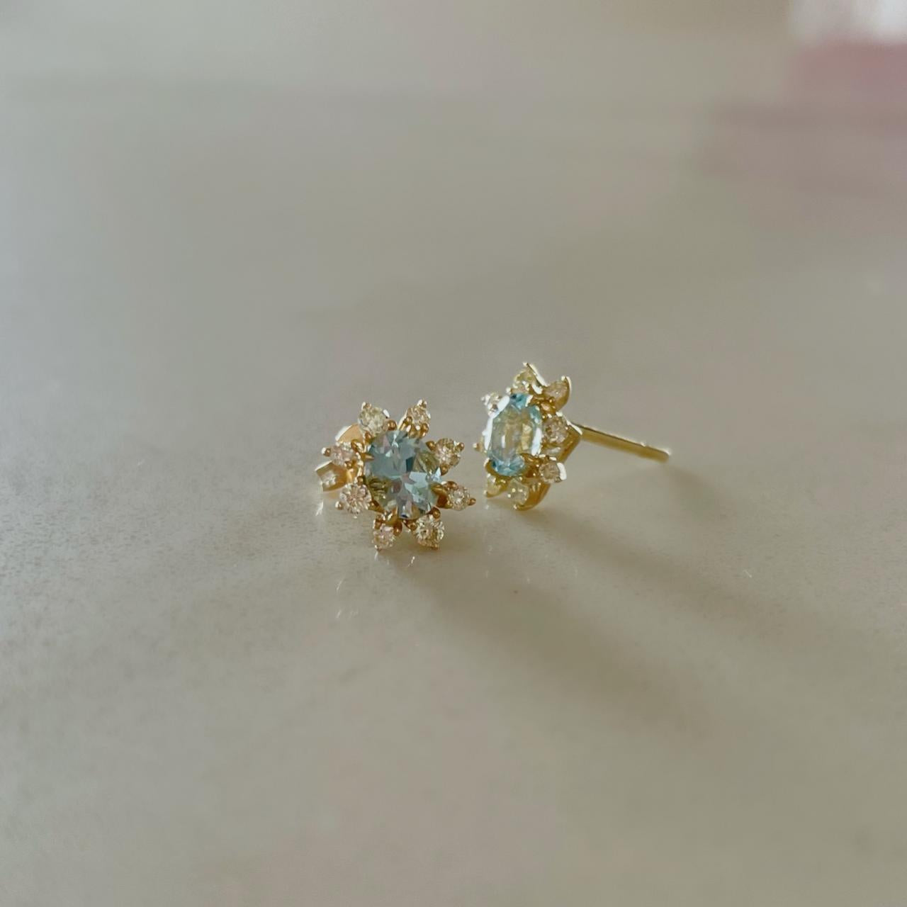 Oval Cut Aquamarine Diamond Stud Earrings