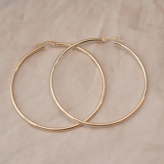 Extra Large yellow gold 50mm JLo hoops Extra Large yellow gold 50mm JLo hoops