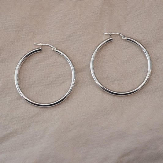 Large 30mm white gold classic hoops Large 30mm white gold classic hoops