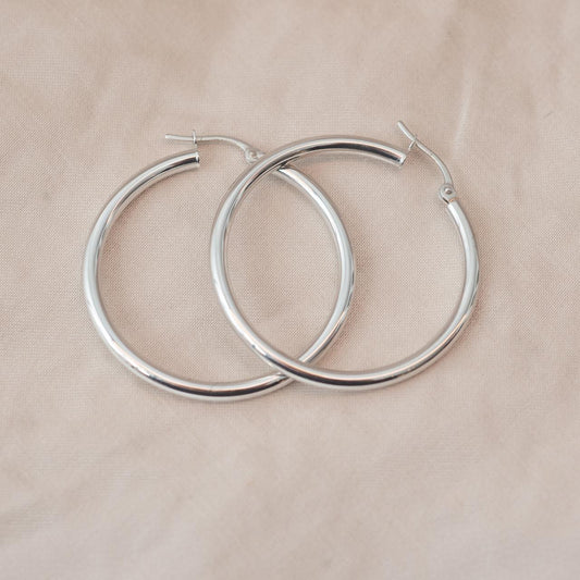 Large 30mm white gold classic hoops Large 30mm white gold classic hoops