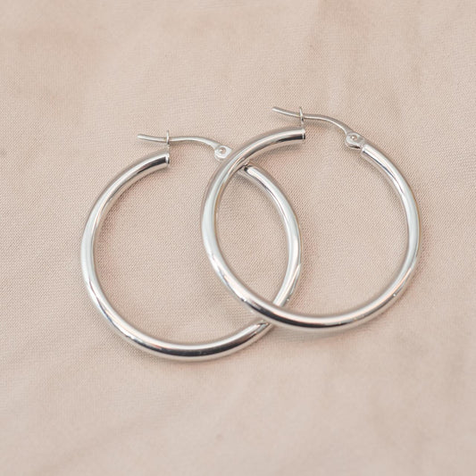 Medium 25mm white gold classic hoops Medium 25mm white gold classic hoops