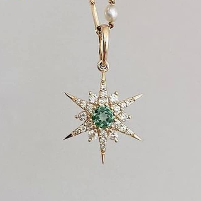 Lucette Mint Tourmaline & Diamond Celestial Star Pendant