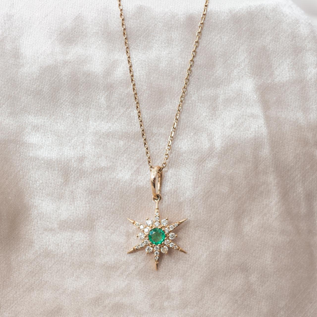 Lucette Emerald & Diamond Celestial Star Pendant