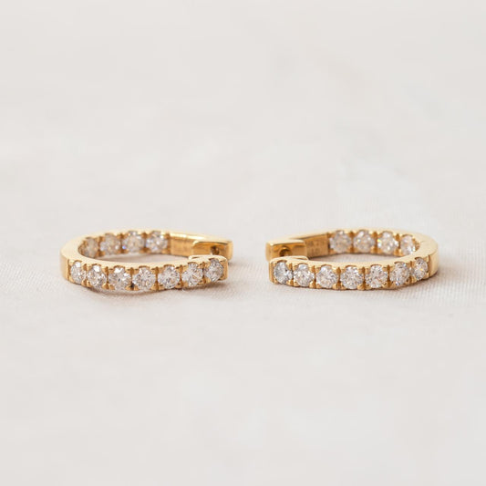 LD Back & Front diamond horseshoe hoops, yellow gold LD Back & Front diamond horseshoe hoops, yellow gold