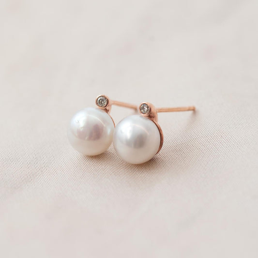 LD Pearl & Diamond stud, rose gold LD Pearl & Diamond stud, rose gold