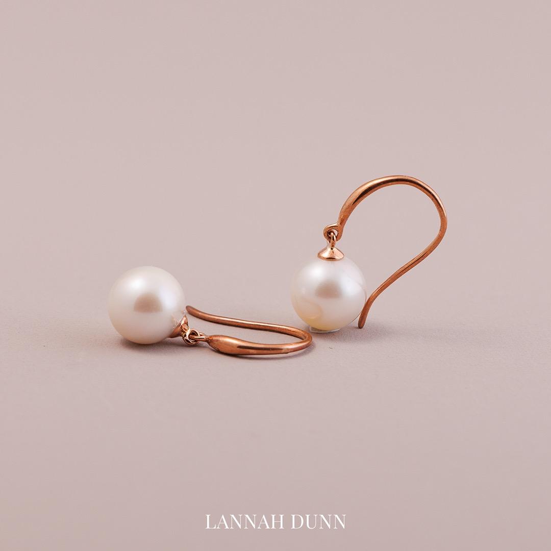 LD Round freshwater pearl drop earrings, rose gold