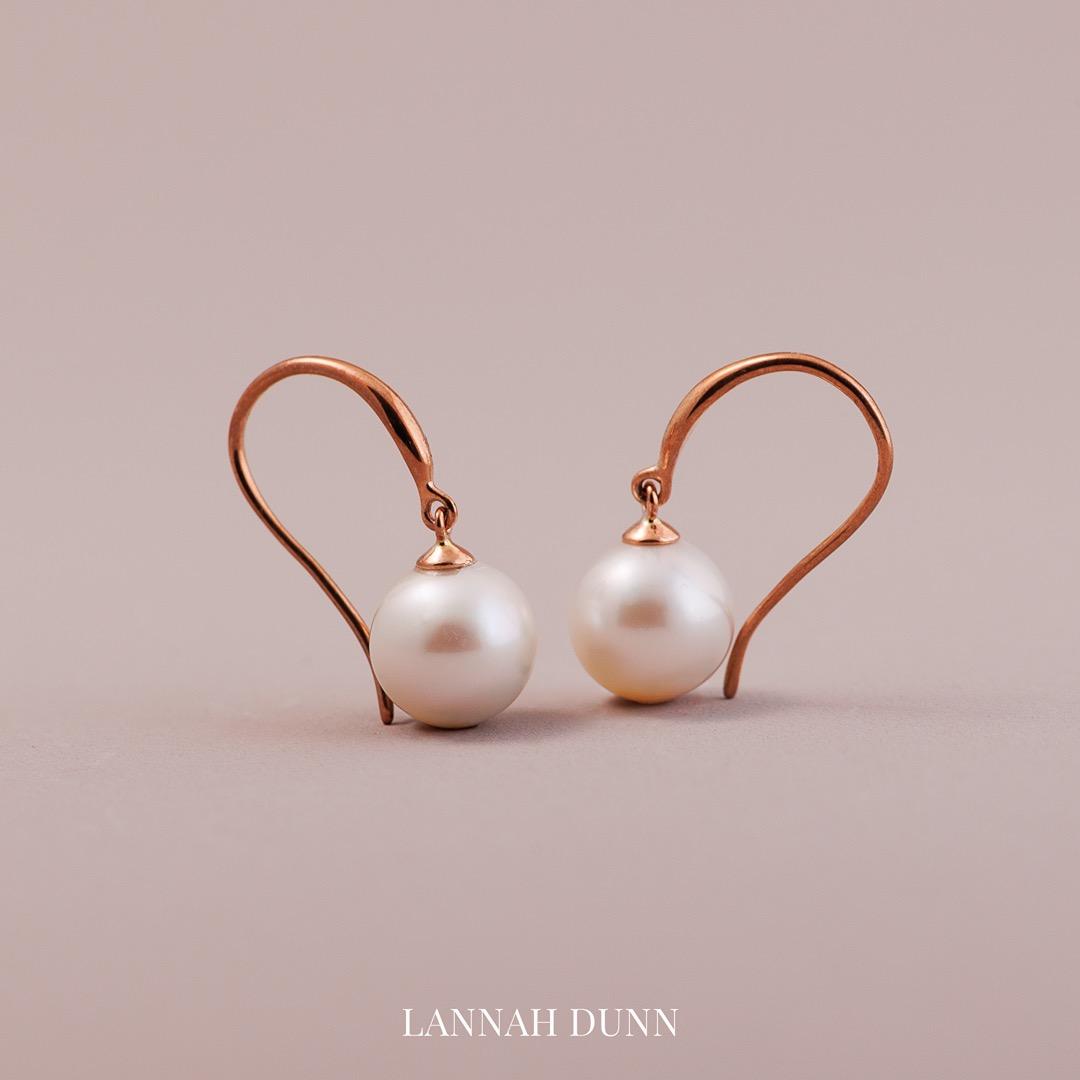 LD Round freshwater pearl drop earrings, rose gold