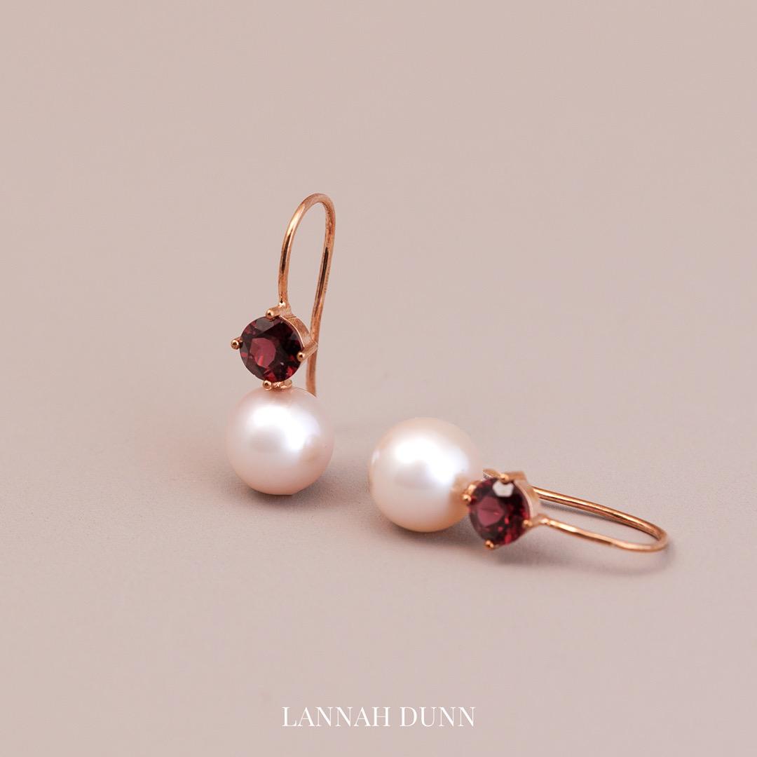 LD Pearl & pink quartz drop earrings, rose gold