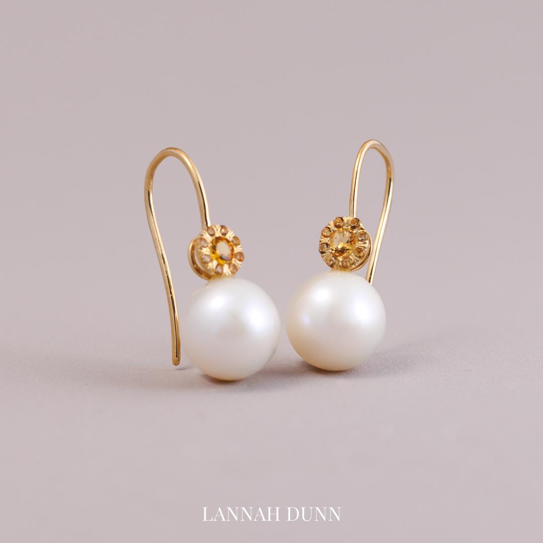LD pearl & twinkling Citrine fixed drop earrings