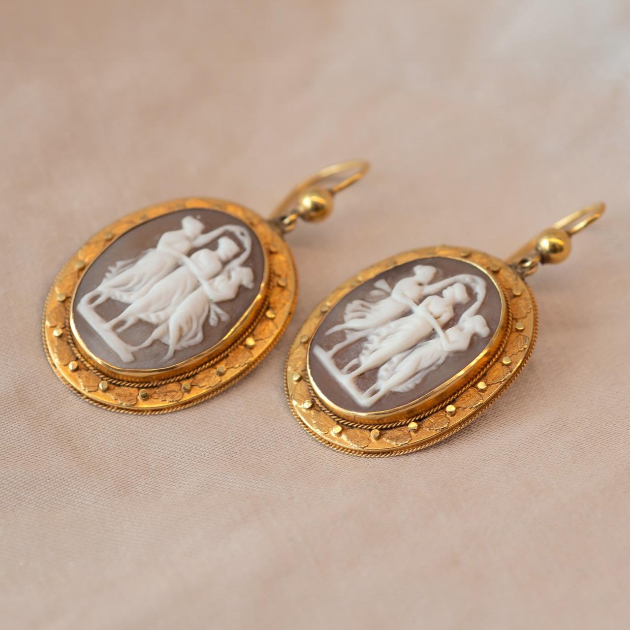 Exquisite cameo drop earrings