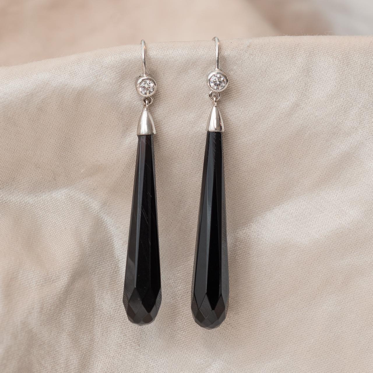 Art Deco onyx & diamond earrings