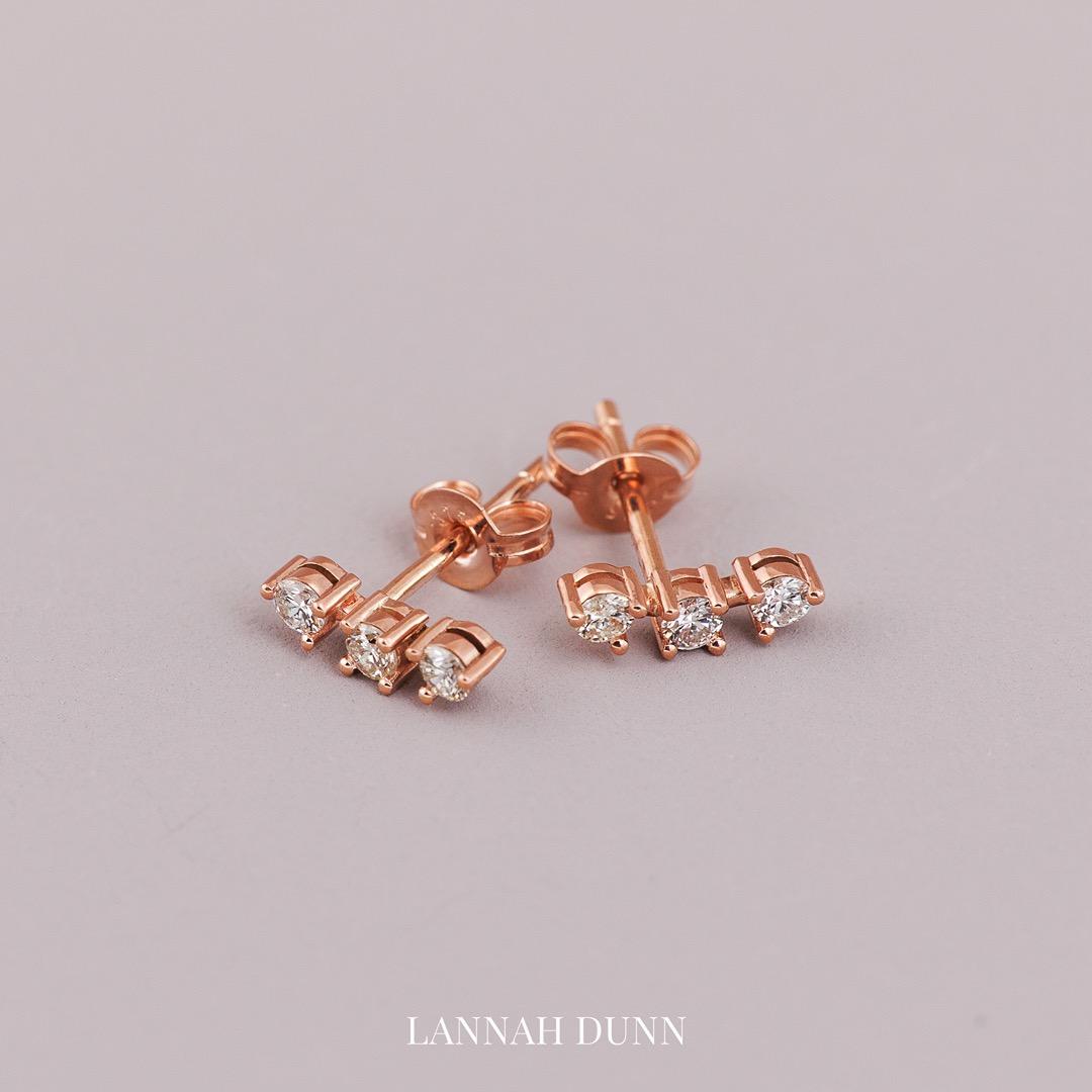 LD maxi diamond trio stud earrings , rose gold