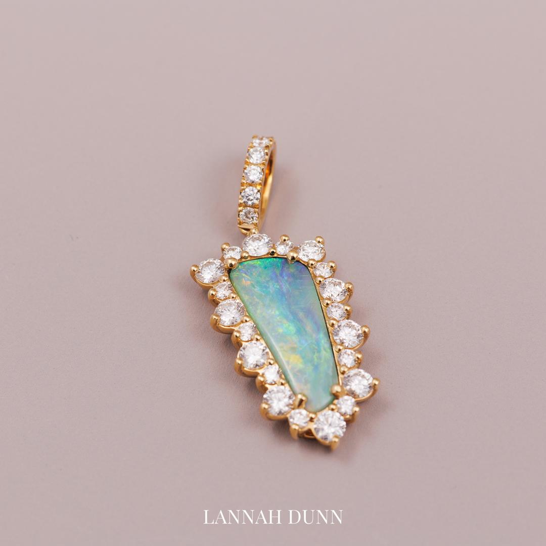 Australian Boulder Opal Natural Argyle Diamond Pendant