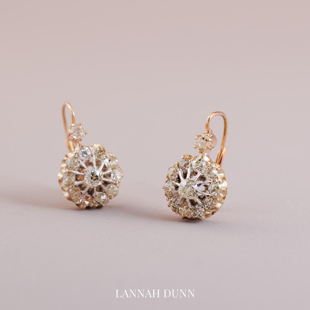 Diamond cluster drop earrings