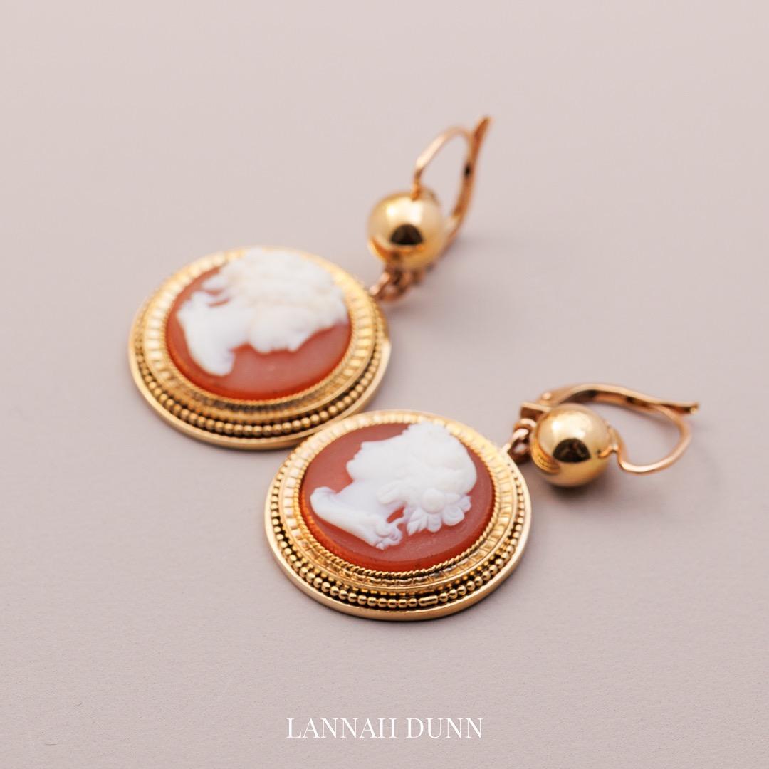 Antique English hardstone cameo earrings
