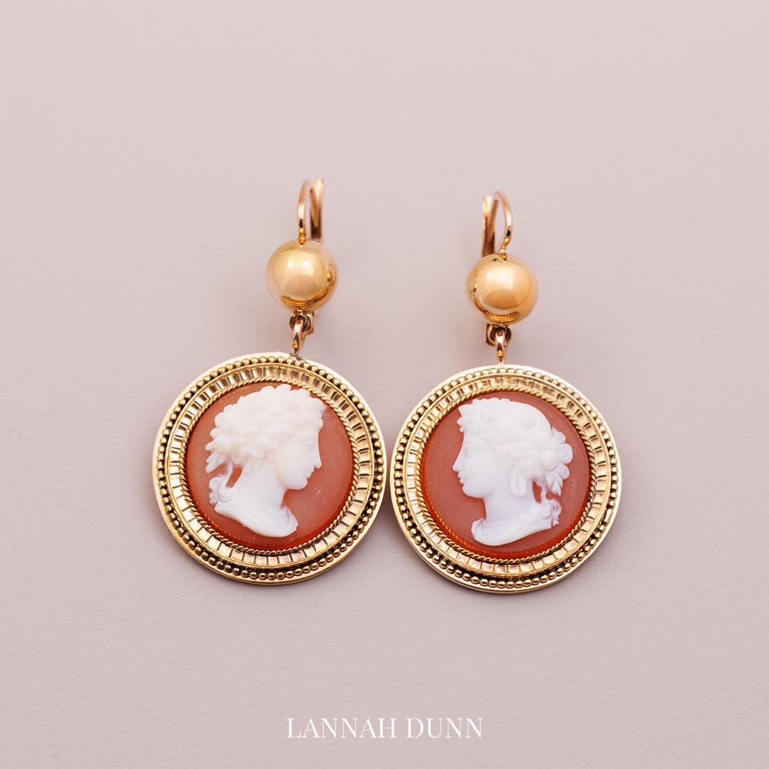 Antique English hardstone cameo earrings