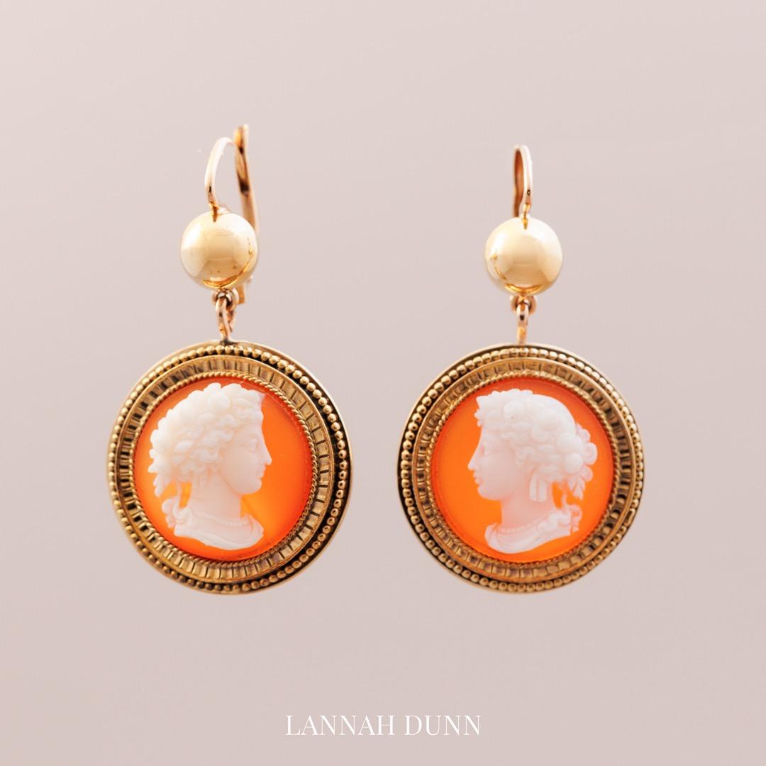 Antique English hardstone cameo earrings