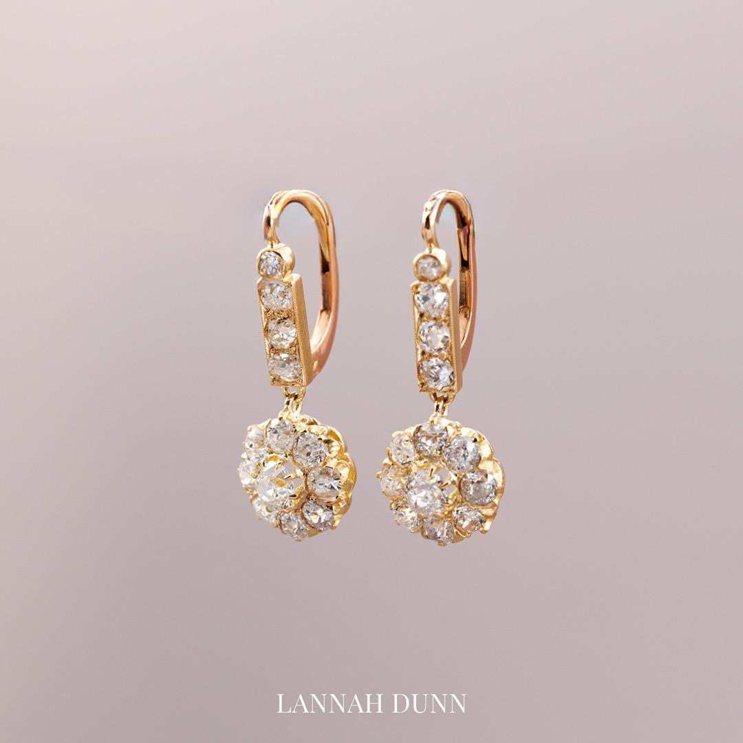 Diamond cluster drop earrings